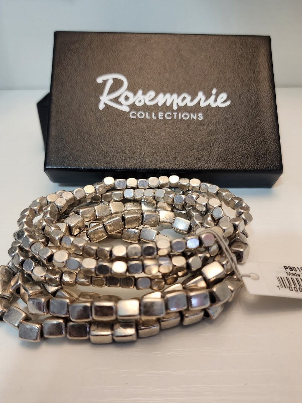 Rosemarie Collections Chunky Nugget Multi-Strand Bracelet Beads- Silver Tone - Picture 5 of 5